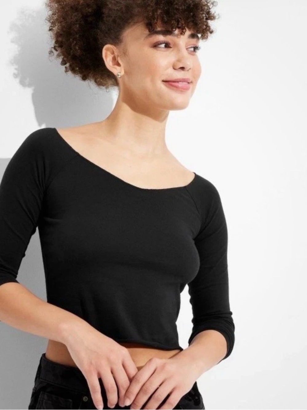Wild Fable Women's Long Sleeve T-Shirt Black, Size Small, Cropped